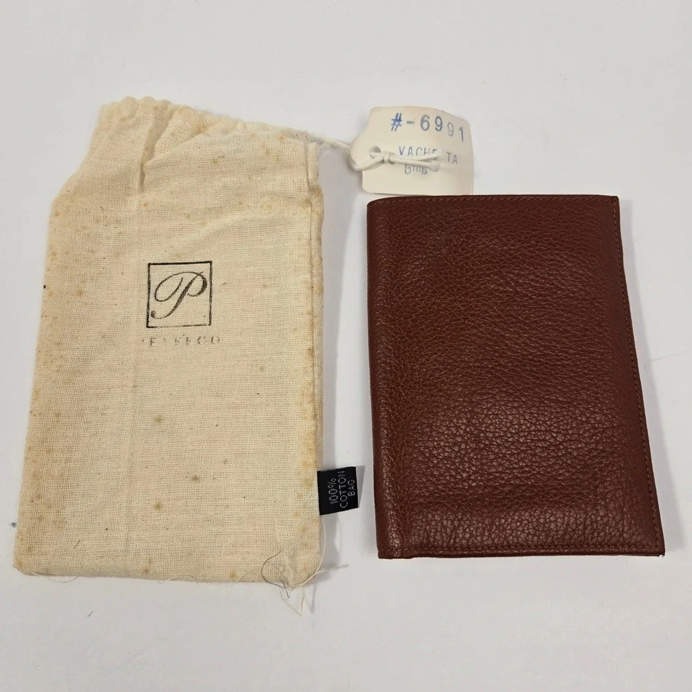 Vintage Pfaffco Vachetta Ginger Pebbled Leather Passport Wallet Bifold Bolivia